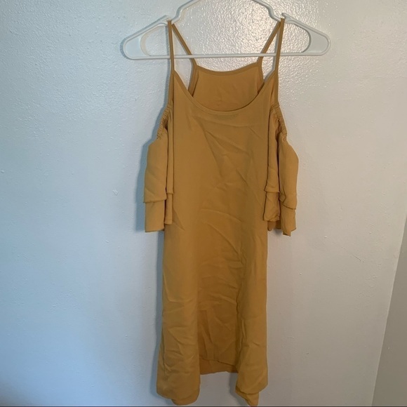 Shein Ruffle Cold Shoulder Dress Mustard Yellow - Picture 10 of 15
